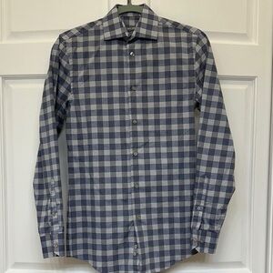 Geoffrey Beene Navy and White Plaid Shirt